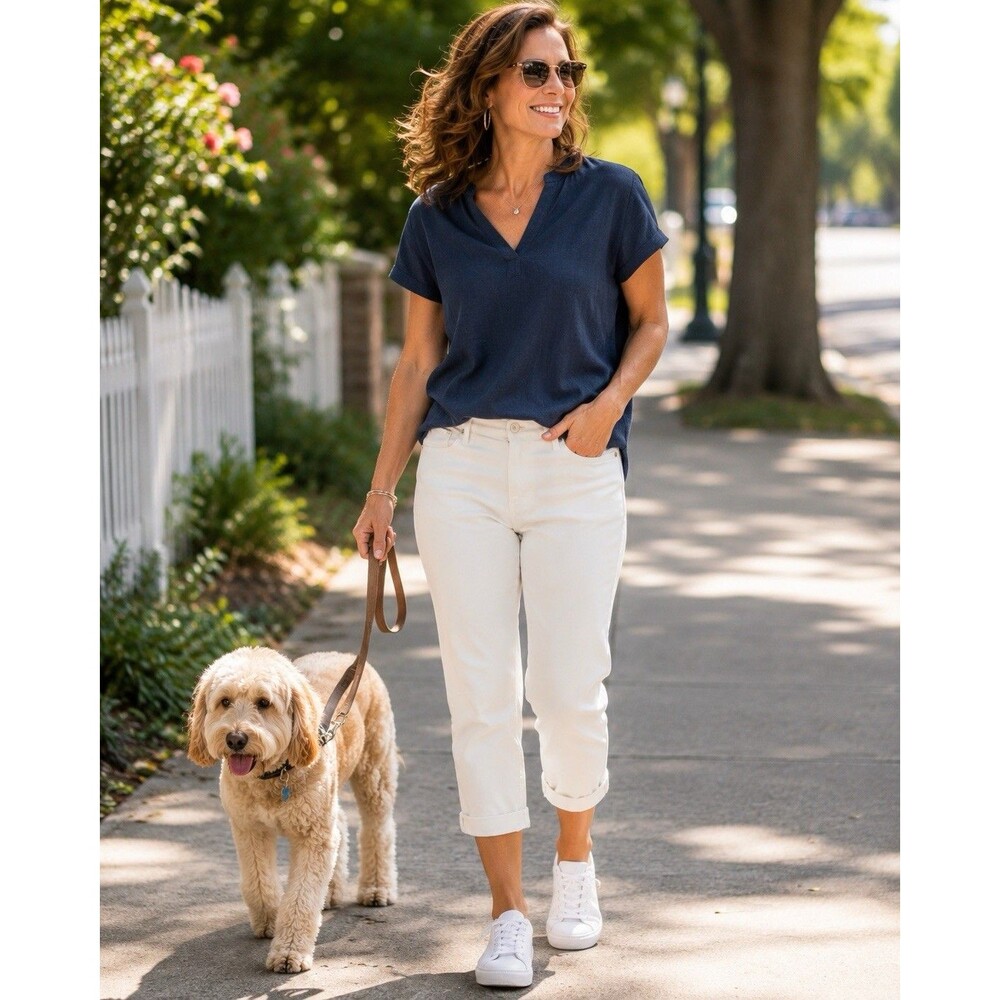 NYDJ Chloe Capri Jeans Optic White Size 10P Lift Tuck Technology Raw Hem